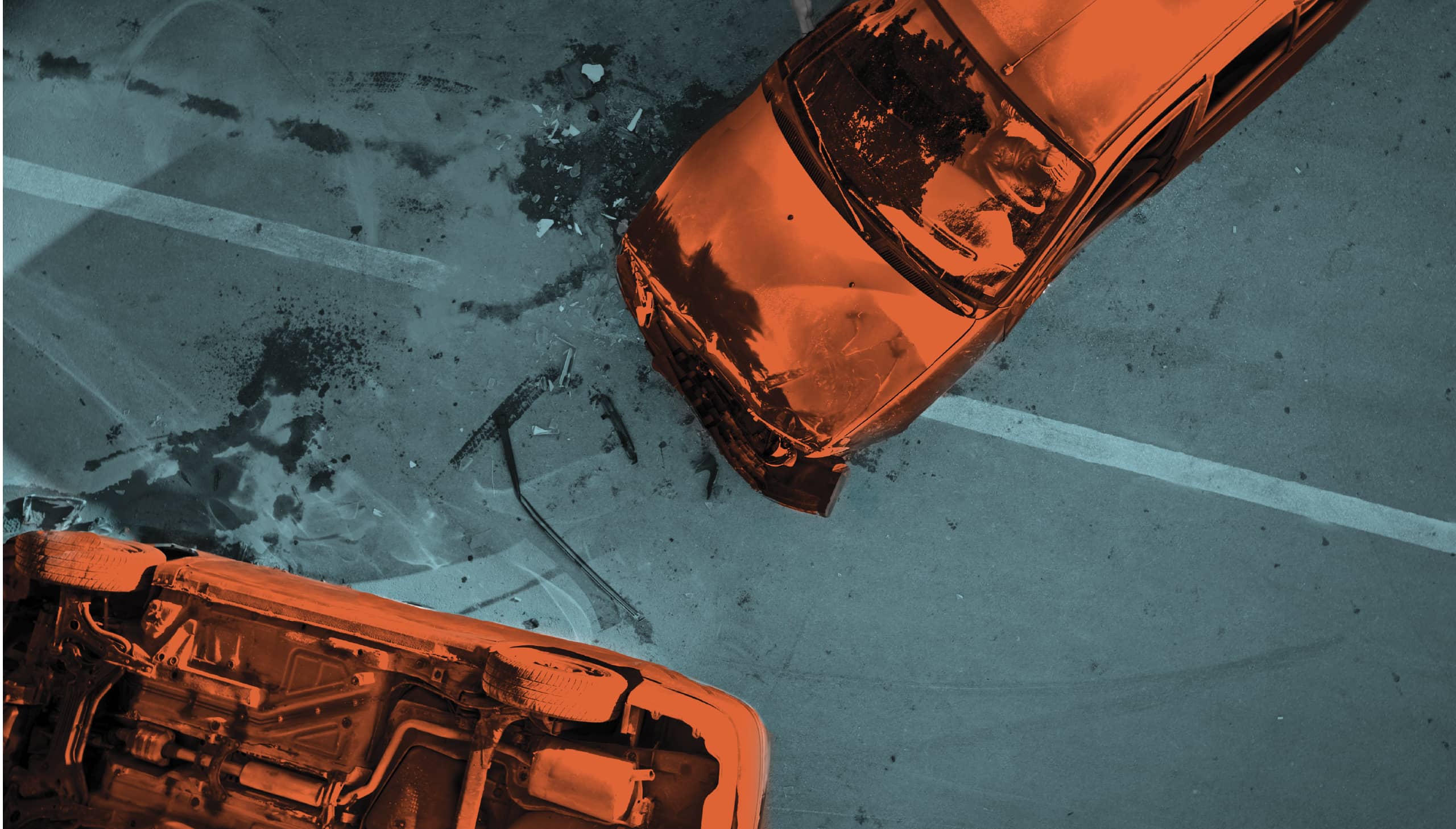 Aerial view of two cars in a car accident